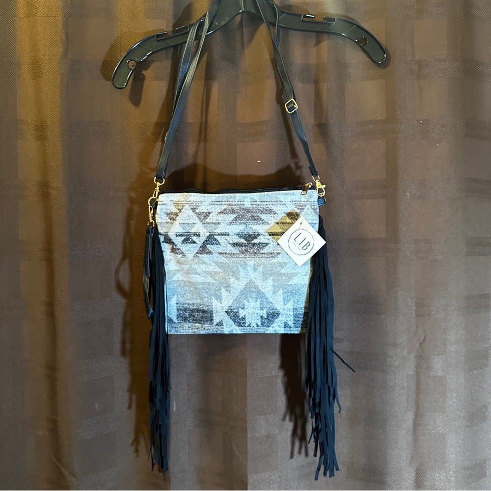Elegant Black and Gray Geometric Crossbody Bag